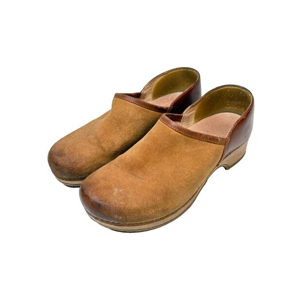 DANSKO Brenna Tan Brown Leather Suede Wood Clogs Boho Womens Size EU 40/ US 10 - Picture 2 of 7